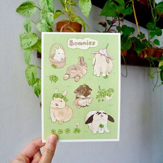 Bunnies with Clover Print