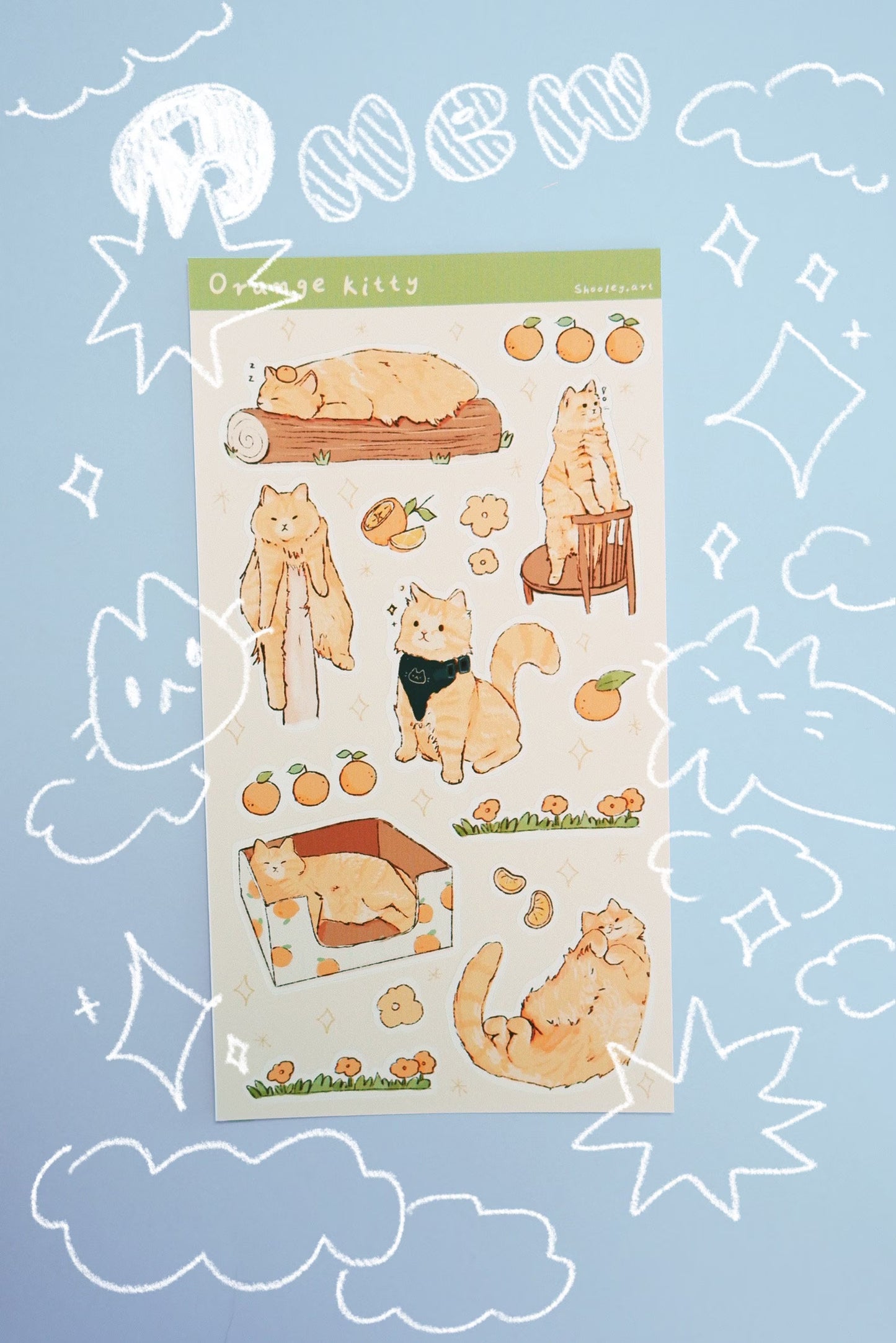 Orange cat sticker sheet | Journal, planner, deco sticker sheet