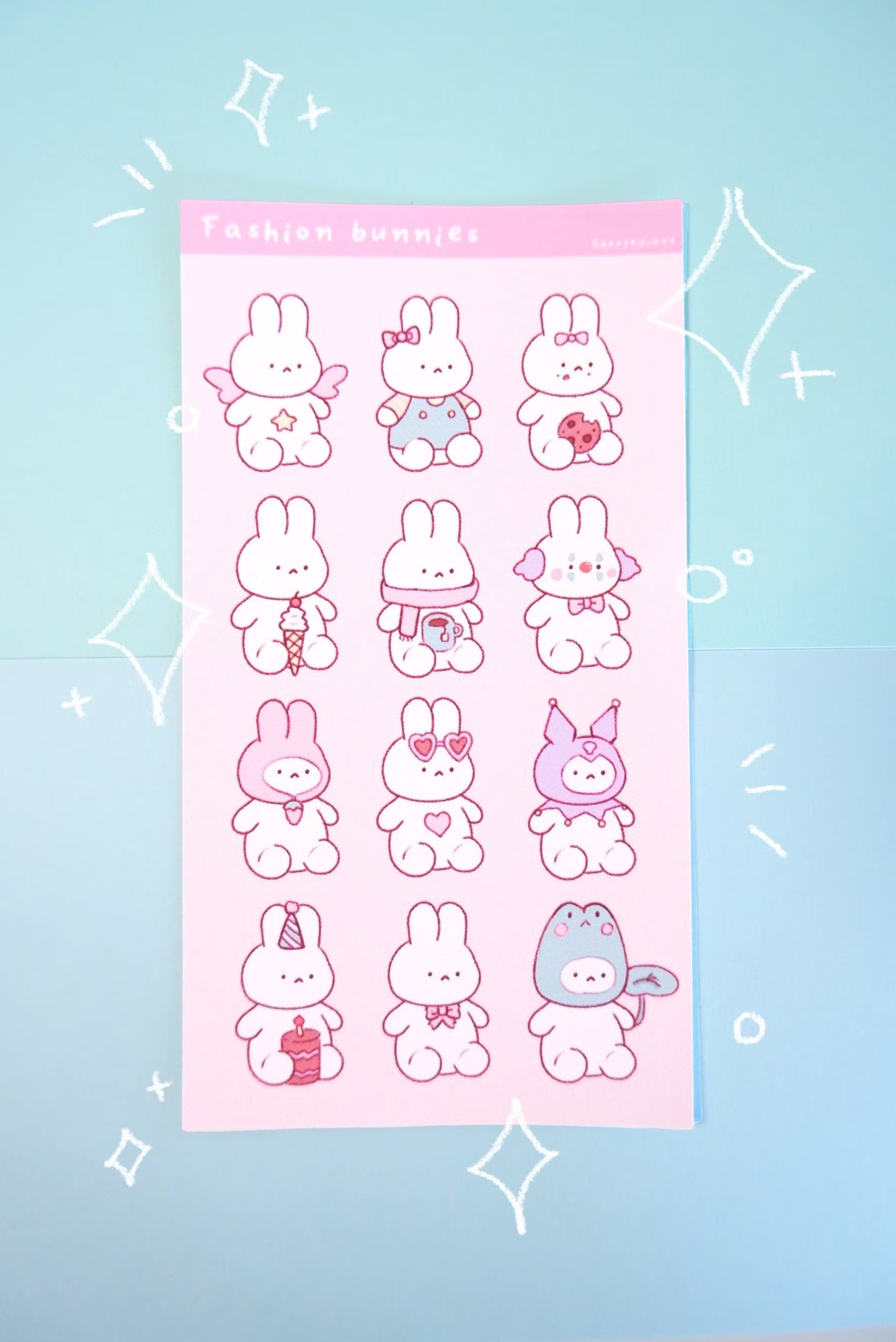 Fashion bunnies sticker sheet | Journal, planner, deco sticker sheet