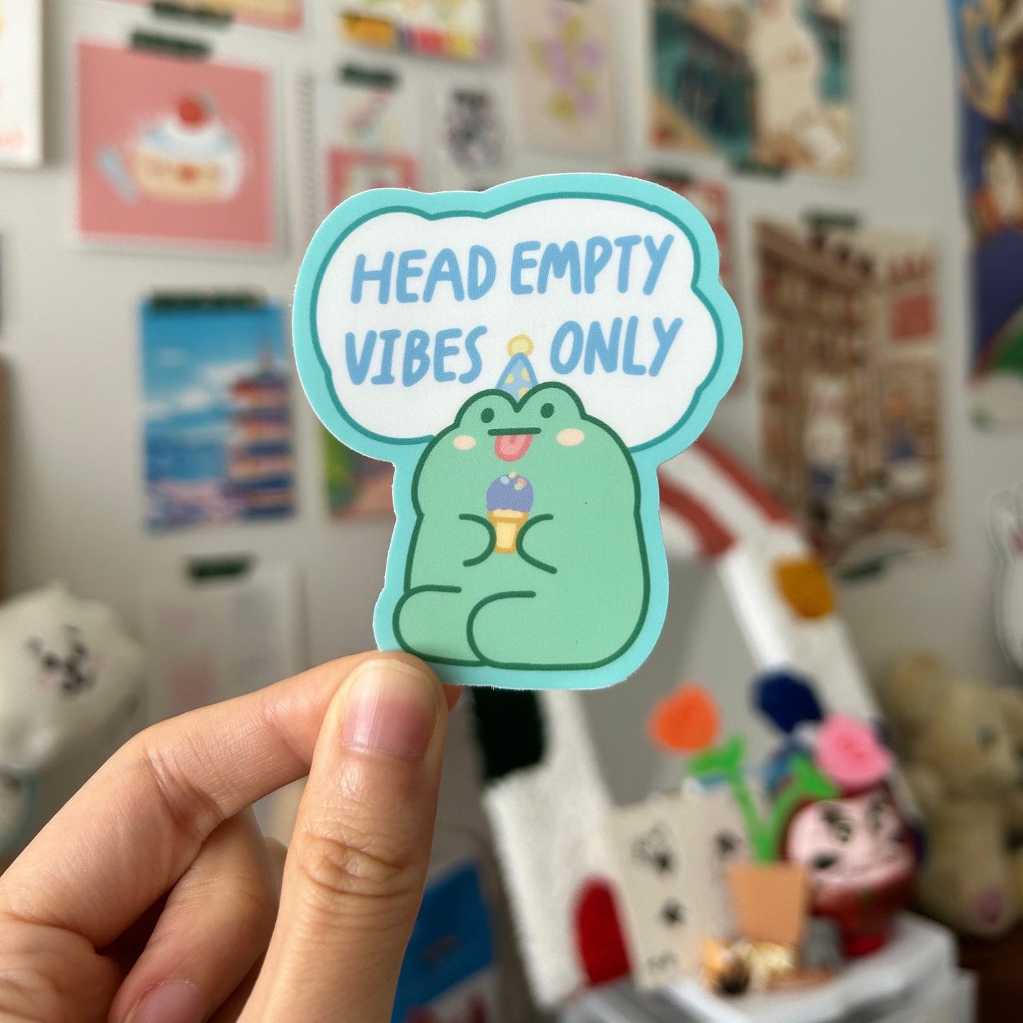 Frog vinyl sticker | Head empty vibes only sticker | laptop waterbottle decal sticker