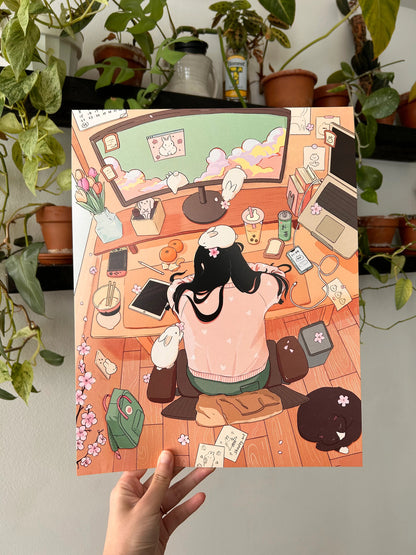 Girl in Room with Bunnies Print
